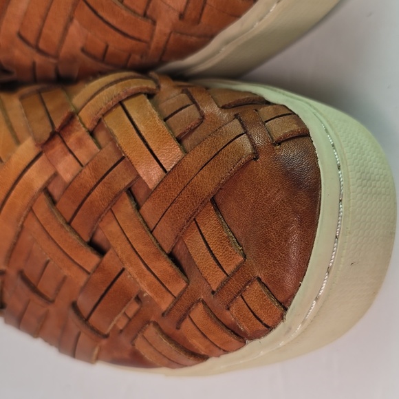 Frye lvy Camel Leather Huarache Woven Slip On Shoes White Soles Size 7.5 - Picture 10 of 11